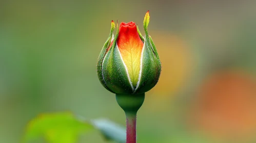 Macro Shot of Dewed Rose Bud