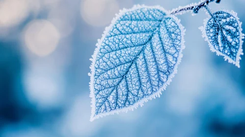 Frost Covered Leaf in Macro