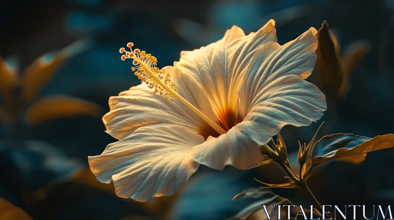 Delicate Sunlit Hibiscus Blossom AI Image