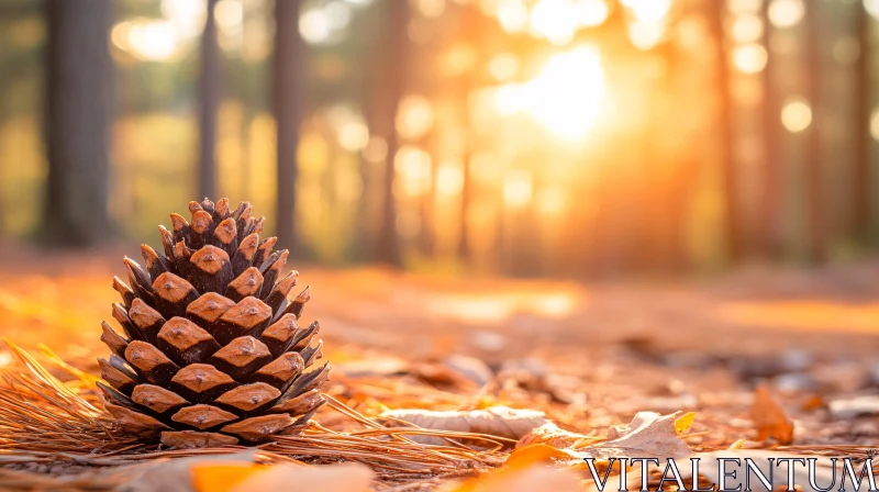 Autumn Pinecone in Sunlit Forest AI Image