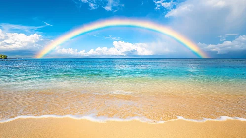 Rainbow Over Tranquil Beach Scene