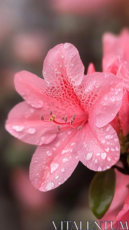 Pink Flower Raindrop Close-Up AI Image