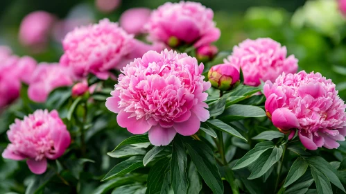 Lush Garden of Pink Peonies