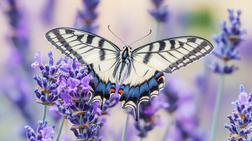 Butterfly Perched on Lavender Flowers