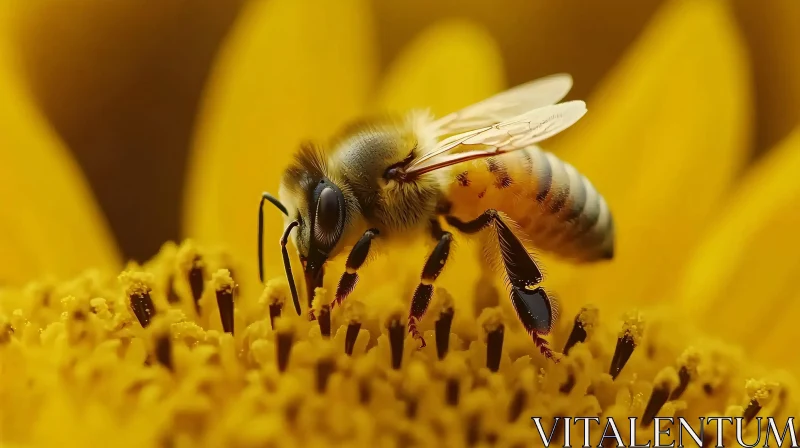 Macro Shot of a Bee on a Yellow Flower AI Image