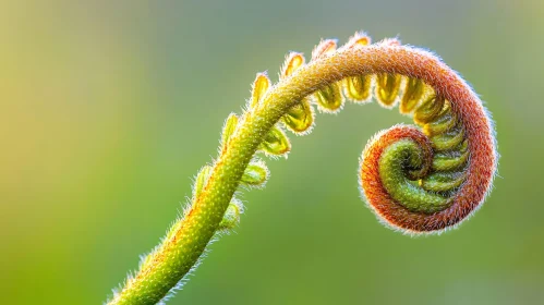 Detailed Close-Up of a Fern Frond Unfurling