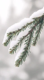 Snow-Laden Pine Branch in Winter