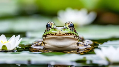 Frog Resting on Lily Pad in Pond