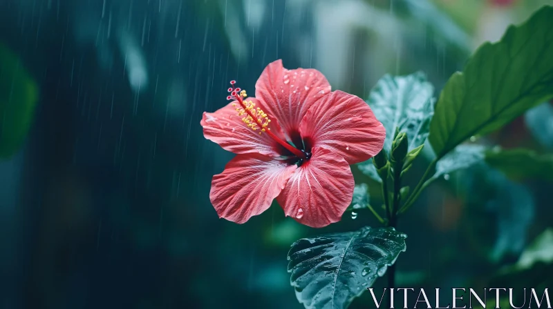 AI ART Hibiscus in Rainy Nature