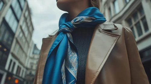 Stylish Blue Scarf in City Street