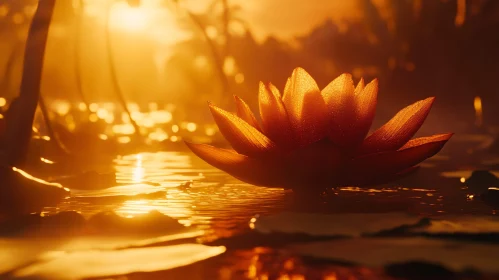 Golden Sunlit Water Lily