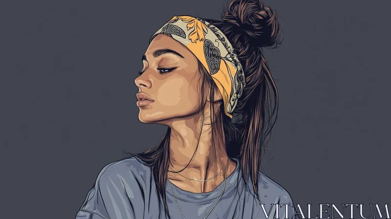 Profile Illustration of Fashionable Woman AI Image