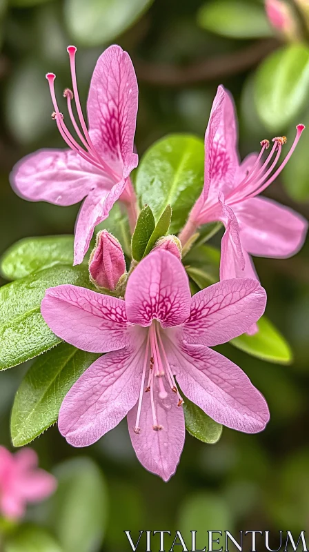 AI ART Intricate Pink Flower Petals and Green Leaves