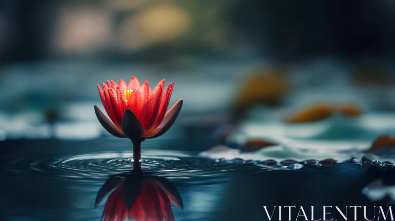 Tranquil Scene of Red Water Lily