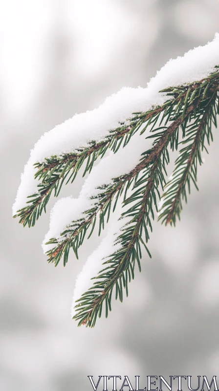 AI ART Snow-Laden Pine Branch in Winter