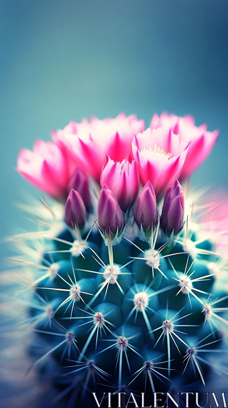 AI ART Vibrant Pink Blossoms on a Cactus