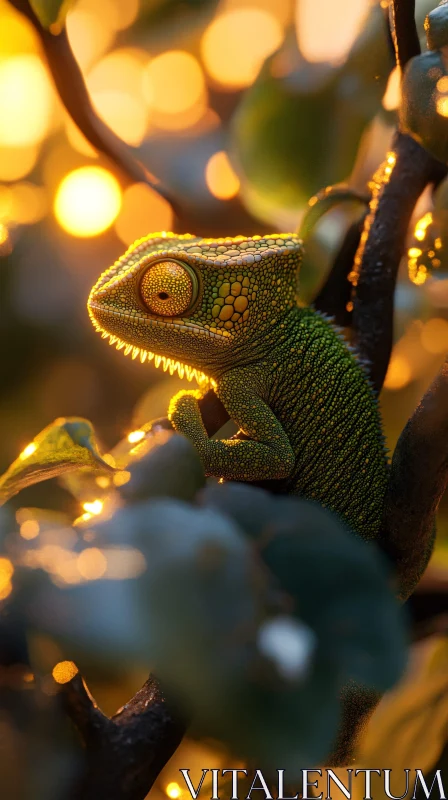 AI ART Chameleon in Golden Sunset Light