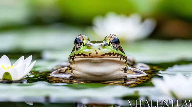 AI ART Frog Resting on Lily Pad in Pond