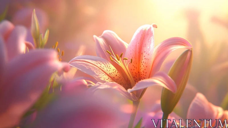 AI ART Close-Up of Pink Lily Flower in Sunlight