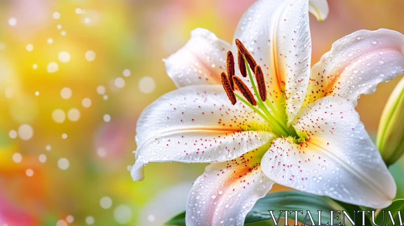 AI ART Delicate White Lily with Water Droplets