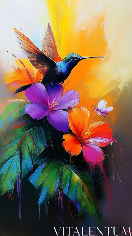 AI ART Vivid Hummingbird and Floral Artwork