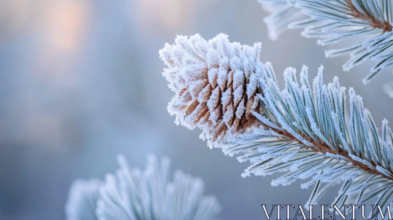 AI ART Frozen Pine Branch with Frosty Pinecone