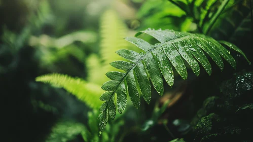 Fern Leaf with Raindrops