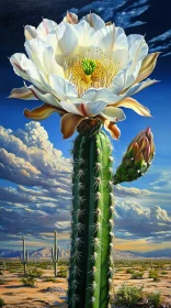 Blooming Cactus in Serene Desert