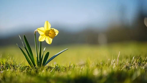 Sunlit Daffodil in Serene Field