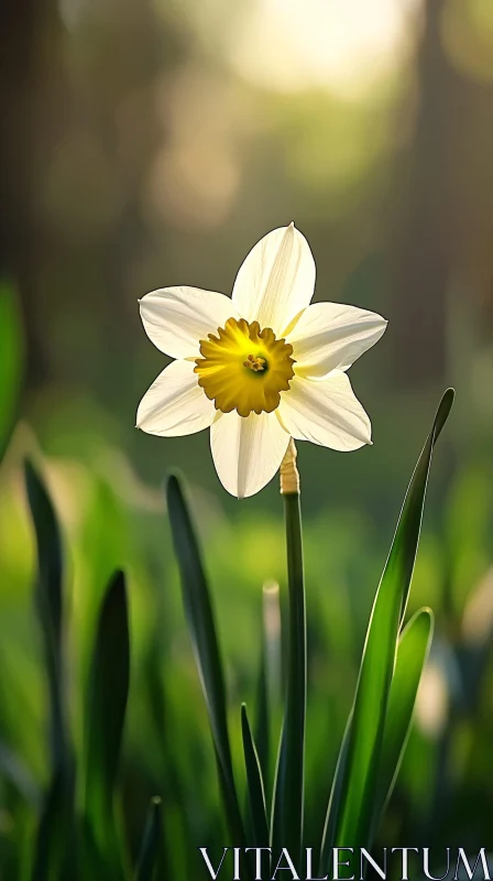 Blooming Daffodil in Nature AI Image