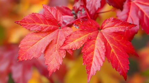 Detailed Shot of Red Fall Leaves