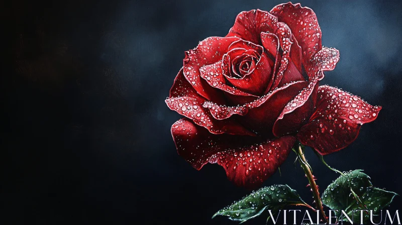 Macro Shot of Red Rose with Dew