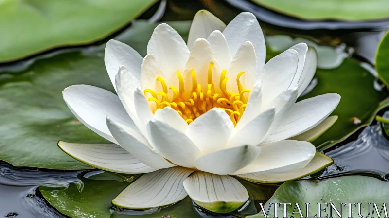 Stunning White Water Lily on Lily Pad AI Image