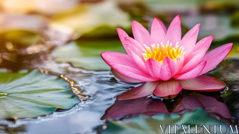 AI ART Serene Pink Water Lily Floating on a Pond