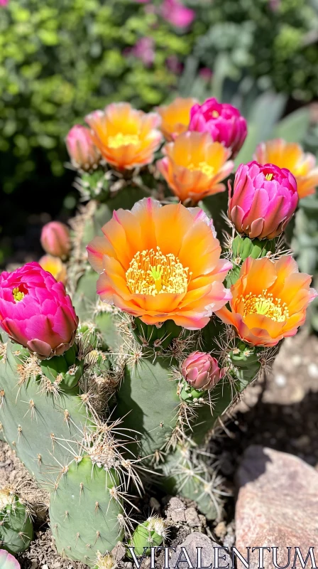 AI ART Colorful Flowering Cactus in a Desert