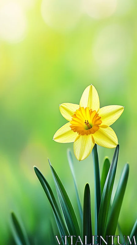 Bright Yellow Spring Daffodil AI Image