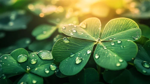 Clover Plant with Dew Drops