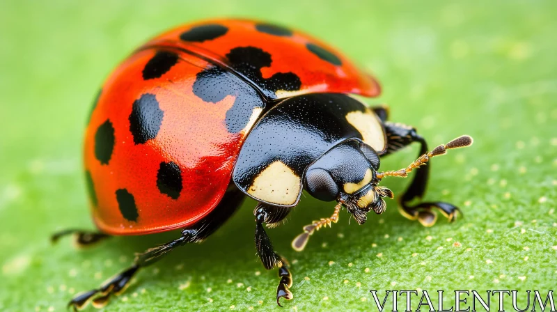 Close-up View of a Ladybug with Red and Black Spots AI Image