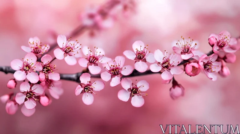 AI ART Detailed Shot of Blooming Pink Cherry Blossoms