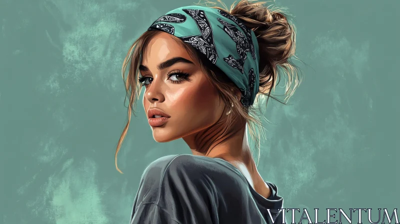 Artistic Portrait of a Woman in Green Headscarf