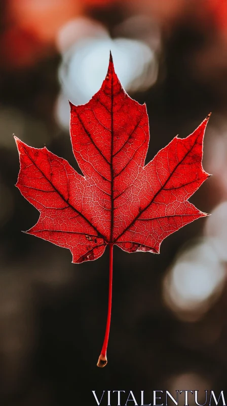 Sharp Photograph of a Suspended Red Leaf AI Image