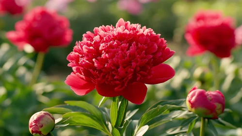 Red Peony Flower in Full Bloom