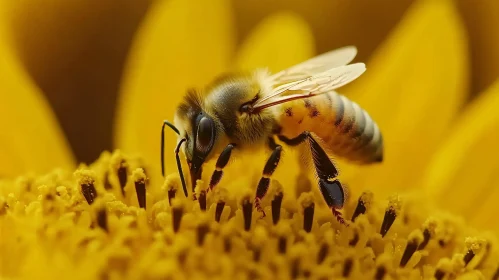 Macro Shot of a Bee on a Yellow Flower