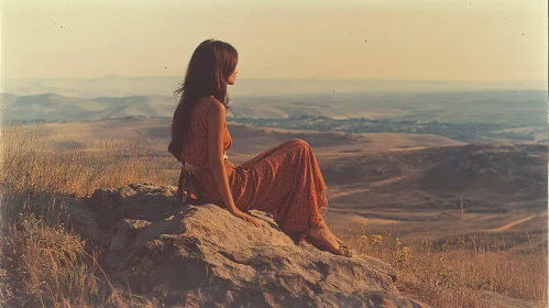 Peaceful Moment at Sunset with Overlooking Landscape