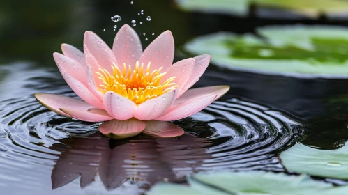 Serene Pink Water Lily with Lily Pads