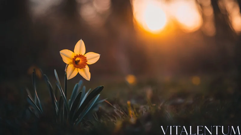 Golden Light on a Blooming Daffodil AI Image