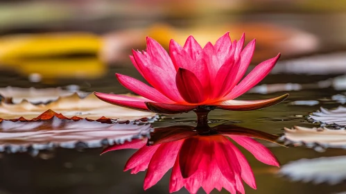 Blossoming Pink Water Lily Reflection