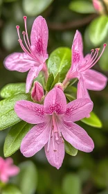 Intricate Pink Flower Petals and Green Leaves