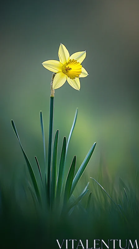 Solitary Yellow Daffodil Flower AI Image