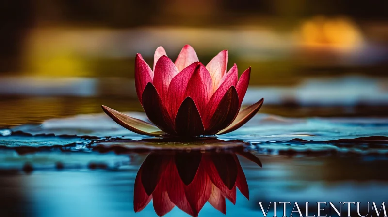Red Water Lily on Calm Pond